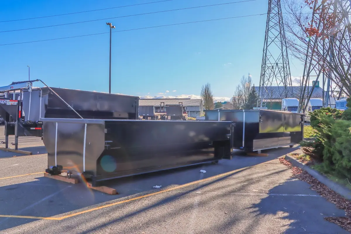 Roll-off dumpster ready for waste disposal at job site for 12 Yard Dumpster Rental in Mount Holly